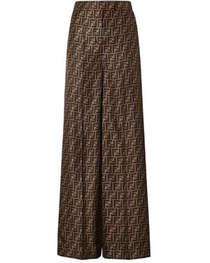 Fendi Ff Silk Pants - Brown