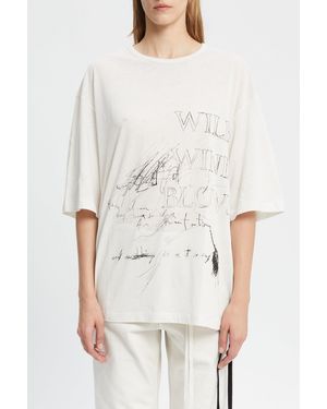 Ann Demeulemeester Aga High Comfort T-shirt Met "wild Wind Blows" Print - Wit