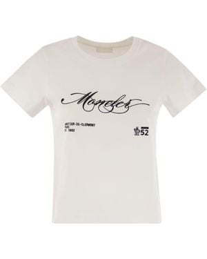 Moncler Cotton T Shirt With Embroidered Cursive Logo - White
