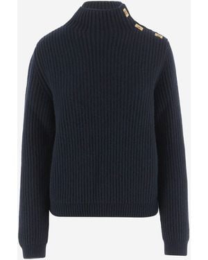 Ferragamo Pullover aus gerippter Wolle und Kaschmir - Blau