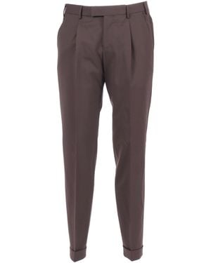 PT01 Master, 1 Pleat, Diagonal Pockets, Flap Back Pockets, Turn Up - Grey