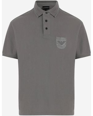 Emporio Armani Cotton Polo Shirt With Logo - Gray