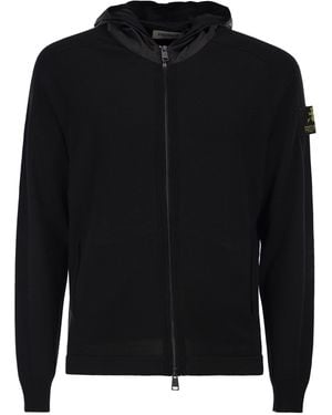 Premiata Wool Cardigan With Nylon Hood - Black