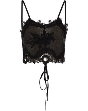 Maurizio Mykonos Linen And Rayon Lingerie-Style Top With Embroidery And Corset Back - Black