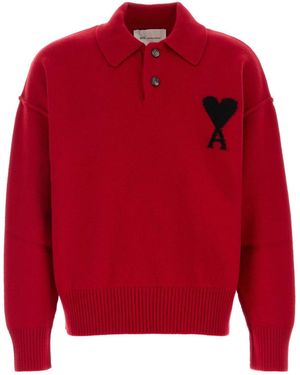 Ami Paris Wool Polo Shirt - Red
