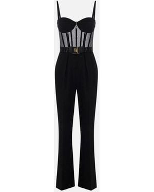 Elisabetta Franchi Light Crepe und Tulle Jumpsuit - Schwarz