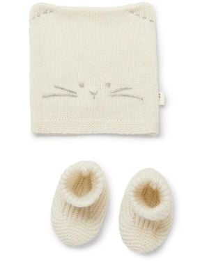Teddy & Minou Tricot Hat And Shoes - White
