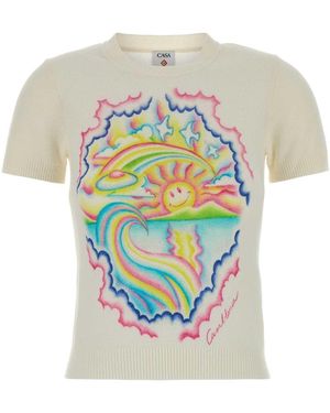 CASABLANCA Ivory Cotton Blend T-Shirt - Multicolour