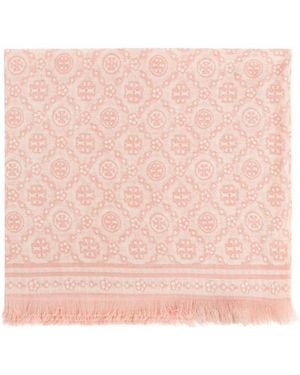 Tory Burch Monogram Frayed Scarf - Pink