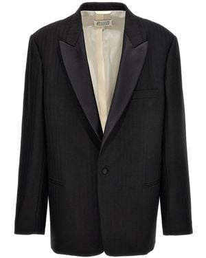 Maison Margiela Striped Single Breast Blazer Jacket - Black