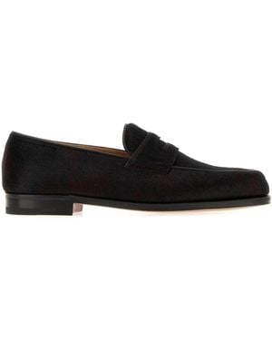 John Lobb Two Tone Calf Hair Lopez Loafers - Black