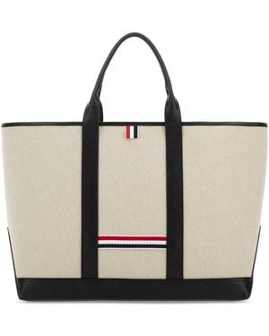 Thom Browne Sand Canvas Medium Rwb-Stripe Shopping Bag - Natural
