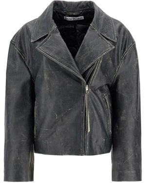Acne Studios "vintage Lederen Jas Met Bedroefd Effect - Zwart