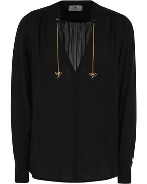 Elisabetta Franchi Georgette Shirt With Charms And Logo - Black