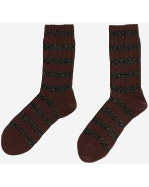 ANT45 Stretch Cotton Blend Socks With A Striped Pattern - Brown