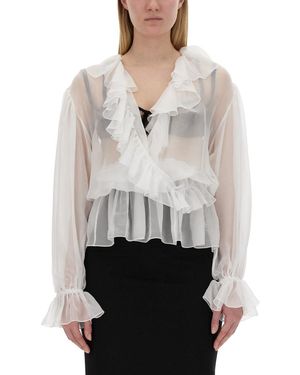 Dolce & Gabbana Silk Shirt With Rouches For - White