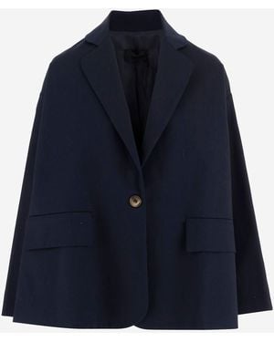 F.it Oversized Cotton Jacket With Single Button Closure - Blue