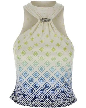CASABLANCA Draped Top With Monogram Print - White