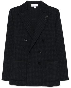 Lardini Double-Breasted Jacket With Houndstooth Pattern - Black