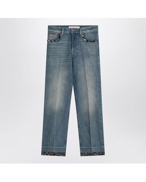 デニム・ジーパン VALENTINO Jeans with floral print fabric border detail Blu Jeans with floral print fabric border detail VALENTINO