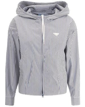Prada Gestreepte Jas Met Capuchon - Grijs