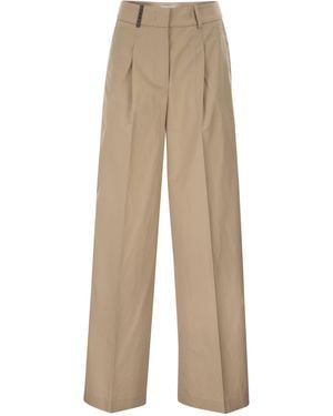 Peserico Op Maat Gemaakte Broek Van Stretchkatoen Met Plooien - Naturel