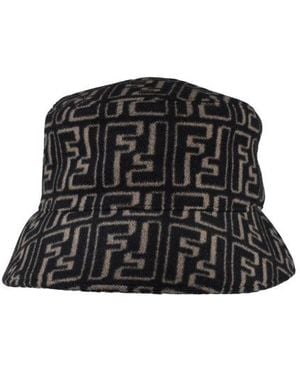 Fendi Logo Printed Raffia Bucket Hat - Black