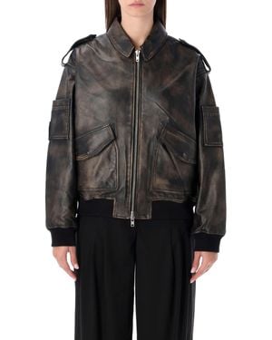 S.W.O.R.D 6.6.44 Rub-Off Leather Bomber - Black