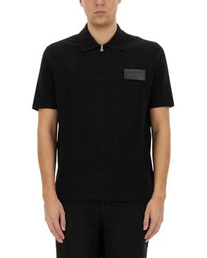 Balmain Polo Shirt With Zippered Collar - Black