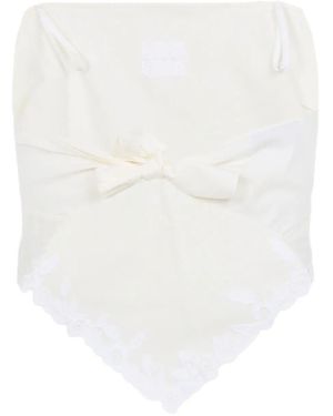 Miu Miu Top Tela Fiammata Ricamo Fiori - White