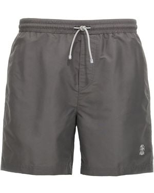 Brunello Cucinelli Logo Badeanzug - Grau