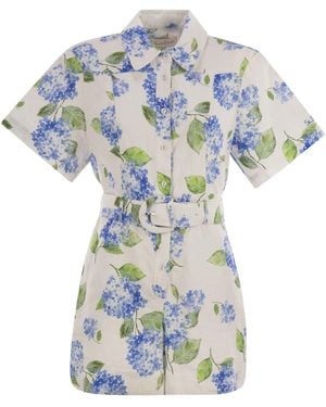 Mc2 Saint Barth Carola Leinenspielanzug mit Druck - Blau