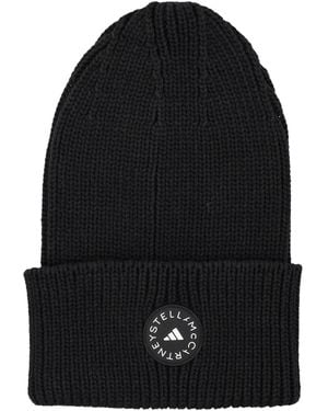 adidas By Stella McCartney Knit Beanie With Fold-Up Cuff And Logo - Black