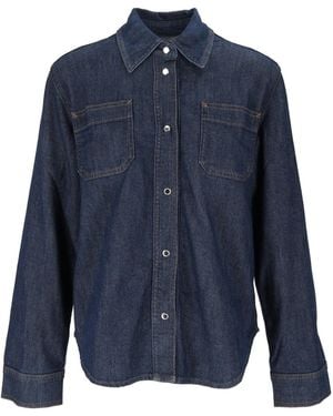 7 For All Mankind Halona Utility Structured Collar Cotton Workwear Shirt - Blue