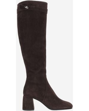 Poeve Suede Boots With Side Zipper - Black