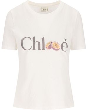 Chloé Chloã Logo Cotton T-Shirt - Natural