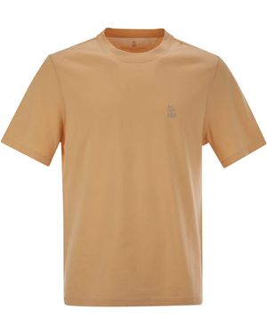 Brunello Cucinelli Crew Hals -Baumwolltrikot -T -Shirt mit bedrucktem Logo - Weiß