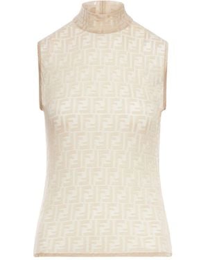 Fendi Fitted Sleeveless Top With High Collar - Natural