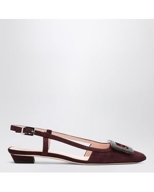 Roger Vivier Belle Vivier Bordeaux Suede Slingback Flats - Brown