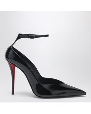 Christian Louboutin Patent Leather Erozee Pumps With Ankle Strap - Black