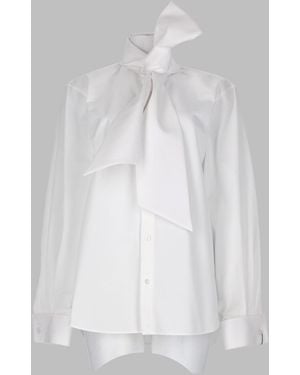 Saint Laurent 100% Cotton Poplin Shirt With Neck Lavallière - White