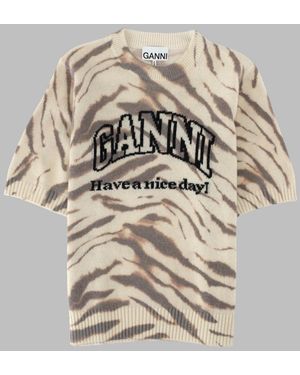 Ganni Graphic Oversized Crewneck Jumper - Natural
