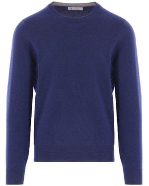 Brunello Cucinelli Kaschmirpullover mit Rundhalsausschnitt - Blau