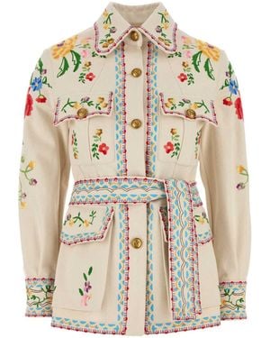 Valentino Garavani Embroidered Denim Blazer - White