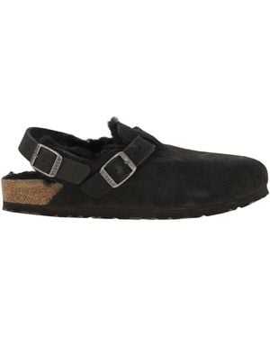 Birkenstock Tokio Shearling Suede And Lambskin Slippers - Black