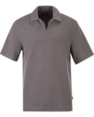 BOSS Poloshirt aus strukturierter Baumwolle mit offenem Kragen - Grau