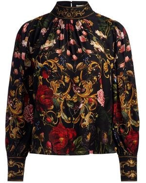 Alice + Olivia Geraffte Marion Bluse Mit Stehkragen - Schwarz