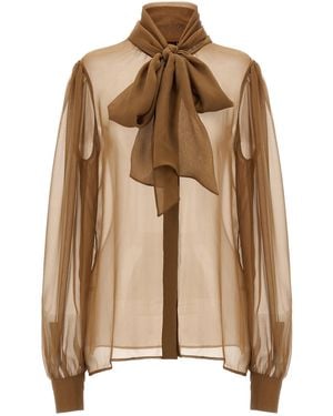 Saint Laurent Muslin Silk Shirt Shirt, Blouse - Brown