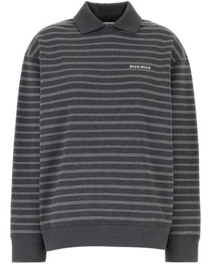 Miu Miu Embroidered Cotton Oversize Polo Shirt - Grey