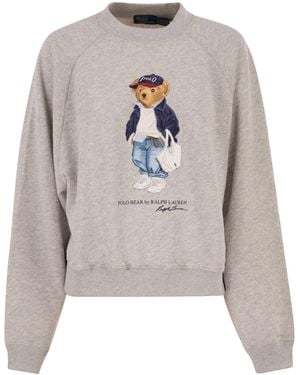 Polo Ralph Lauren Cropped Cotton Sweatshirt With Polo Bear Print - White